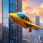 슈퍼윙스 제롬과 제트의 우정 - **Prompt: "Jett and Jerome, the Super Wings, are masterfully navigating a vibrant, fantastical citys...