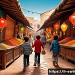 슈퍼윙스 어린이 교육 콘텐츠 - **Prompt 1: Cultural Discovery in a Vibrant Moroccan Souk**
    "An intricate, highly detailed illus...