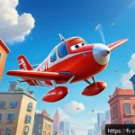 Home 18 슈퍼윙스 캐릭터 인기투표 - A vibrant and dynamic scene featuring Jett, the red airplane hero from Super Wings, soaring swiftly ...