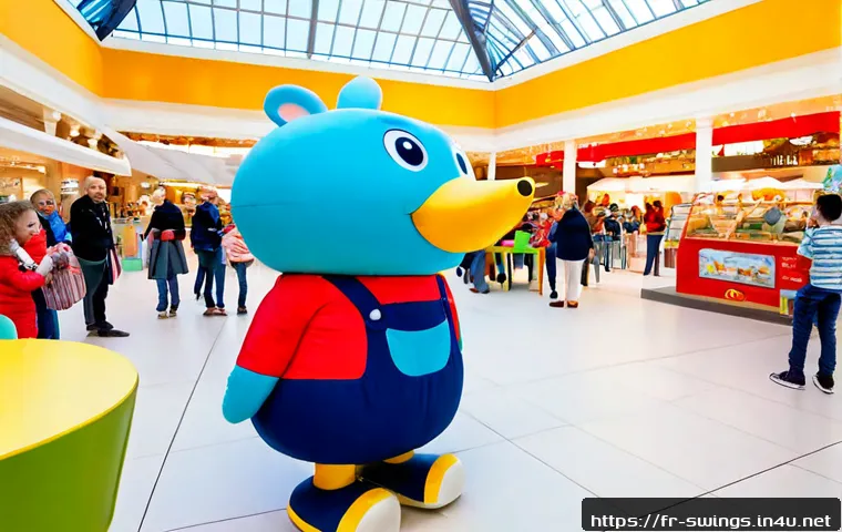 슈퍼윙스 캐릭터 관련 행사 일정 - Photorealistic family-friendly children’s character event at a bright French shopping centre, colorf...